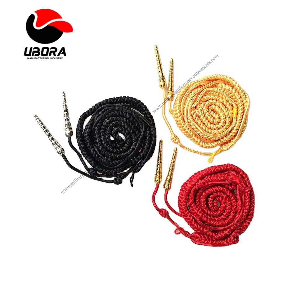 High quality black gold andred shoulder cord aiguillettes bullion wire customized tip Safety
